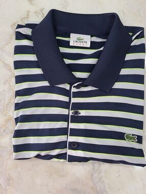Lacoste Striped Black and Neon Green Golf Shirt Size 7/XL